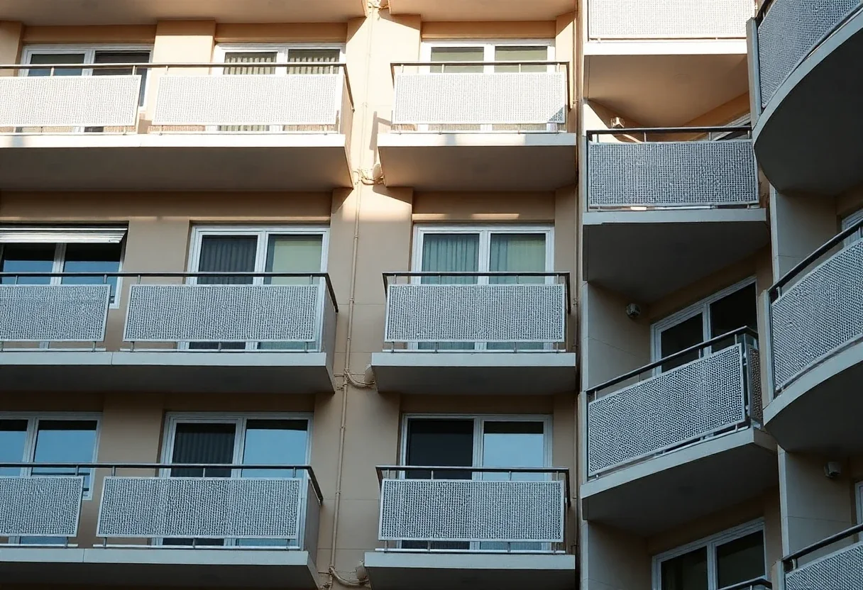 Patrón geométrico de balcones en una fachada moderna